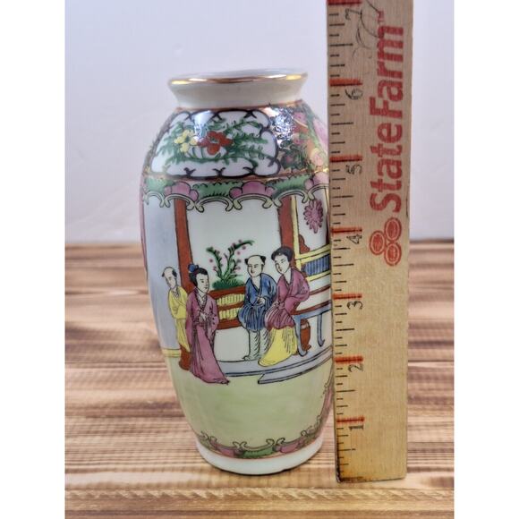 Chinese Red Dragon Stamp Family Rose Porcelain Vase Vtg 6" X 3" Floral Bird Deco - Picture 11 of 12